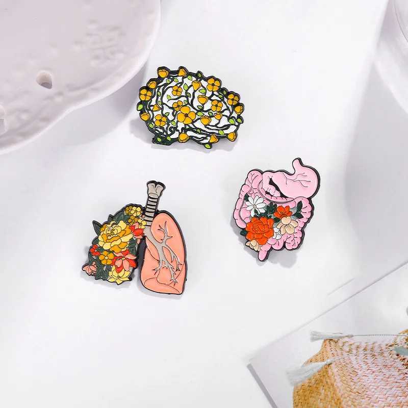 New Floral Medical Organs Brooches For Women Men Metal Brain Lung Heart Chest Badges Coat Lapel Pins Doctor Nurse Jewelry GiftsX240914