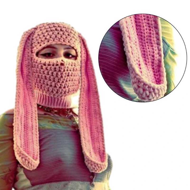 Beanie/Skull Caps Rabbit Ears Beanie Hat Womens Novel Knitted Balaclava Hat Winter Warm Head Equipment DXAA J240913