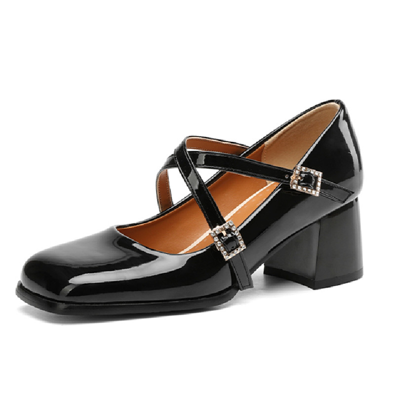 High Elegant Pumps Woman Large Size 45 Fashion Cross Straps Square Toe Black Women Heels Office Party Wedding Shoes 477f 170a