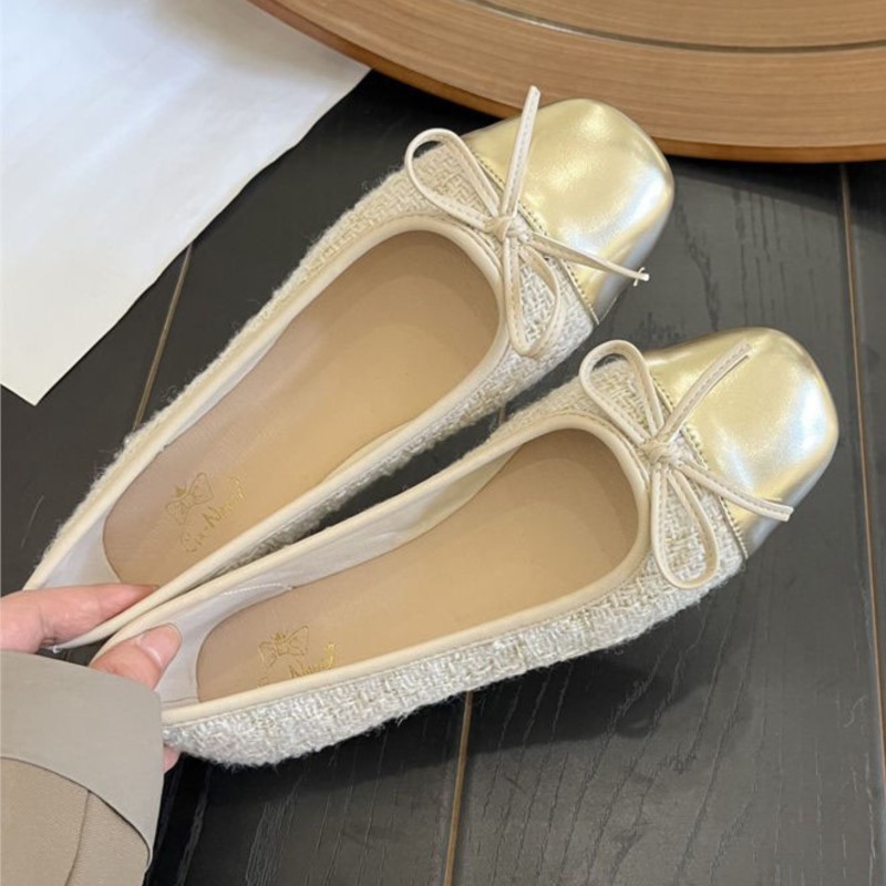 Plus Size Women's Flats Square Toe Boat Shoes Costume Tweed Slip on Shoes for Female Plaid Jacquard Fabric Ballet Flats 1575N