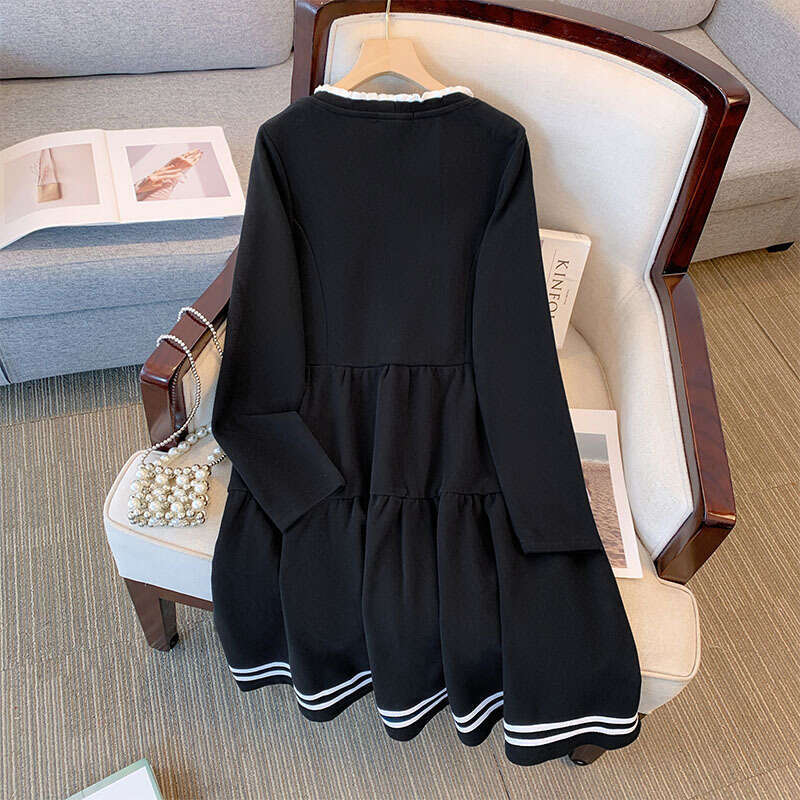 150Kg Plus Size Women's Bust 145 Spring Autumn Loose Long Sleeve Simple Small Black Dress 3Xl 4Xl 5Xl 6Xl 7Xl 8Xl