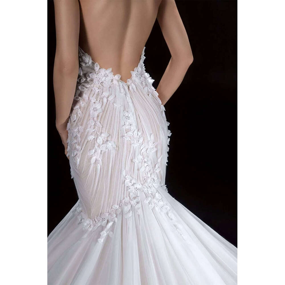 Mermaid Halter Illusion Wedding Dress with Pearls and Beading