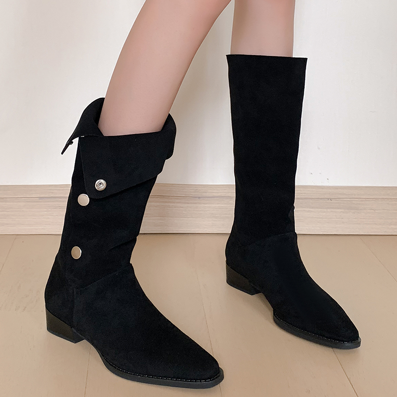 2025 new JOZHAMTA Size 34-40 Women Long Real Leather Thick Heel Winter Woman Suede Retro Mid Calf Boots Casual School Shoes