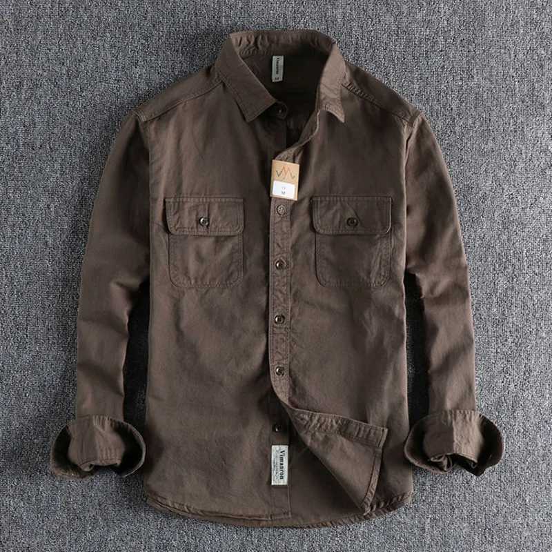 Ameikeji British Style Retro Long Sleeve Shirt Coat Men Spring Autumn Twill Cotton Versatile Solid Color Male Cargo Work Shirts Z240914
