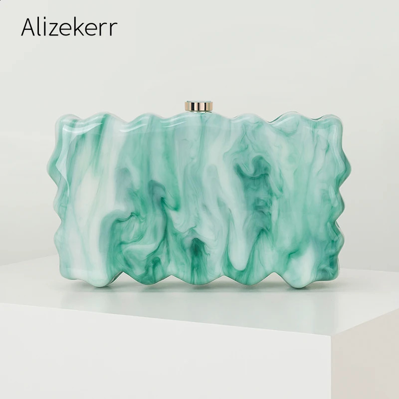 Alizekerr Wave-like Shaped Acrylic Box Evening Bags Women Boutique Elegant Marbled Clutch Purses And Handbags Wedding Party 240904