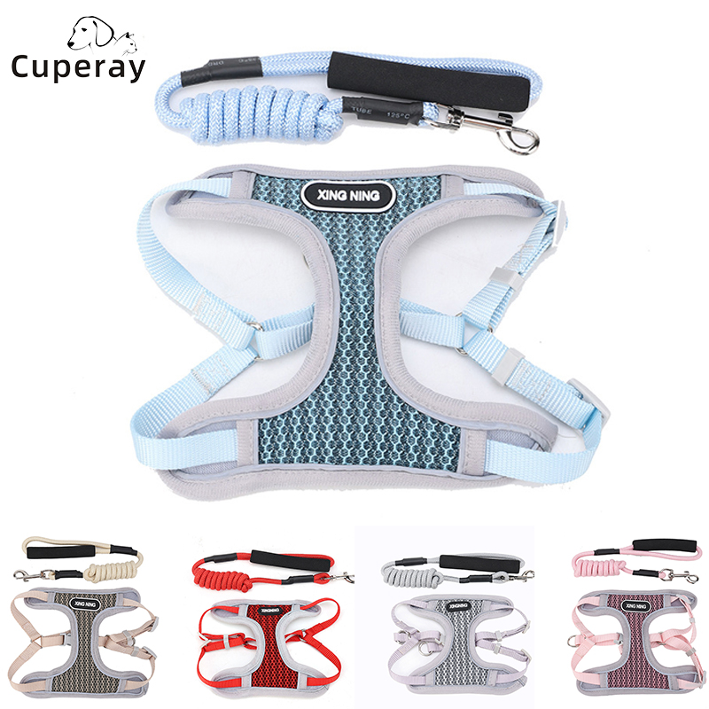 Pet Harness and Leash Set Adjustable Mesh Vest-style Cat Harness & Comfortable Foam Handle Leash for Cat Puppy Running Training