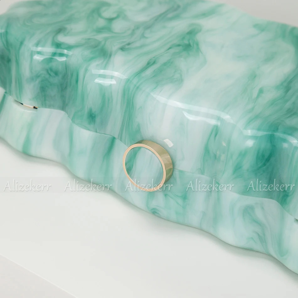 Alizekerr Wave-like Shaped Acrylic Box Evening Bags Women Boutique Elegant Marbled Clutch Purses And Handbags Wedding Party 240904