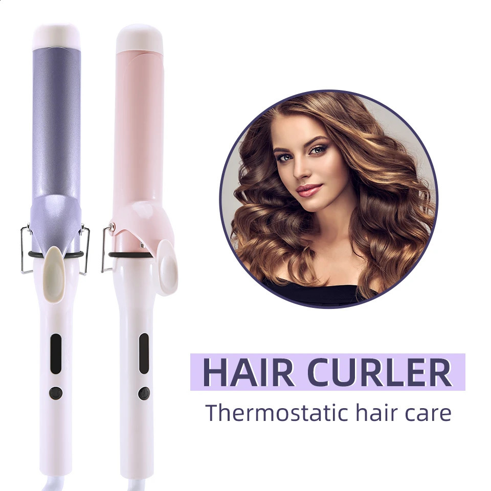 40mm Hair Curler Water Wave Curl Machine Ceramic Fast Heating Curling Iron LCD Display Rotating Roller Rotary Styling Tool 240905