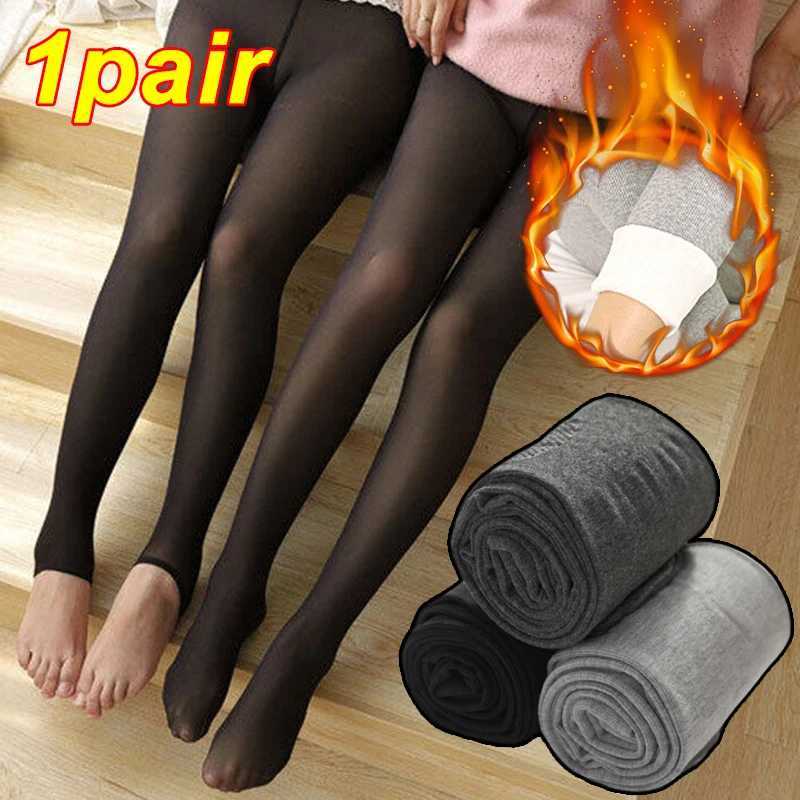 1 pair Autumn Winter High Waist Warm Leggings for Women Casual Thermal Half Foot Full Foot Wool Pants Black Light Gray Deep GrayX240914