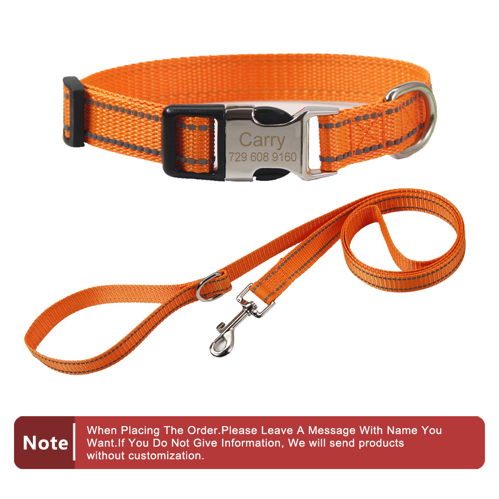 Custom Nylon Dog Collar Personalized Reflective Pet Collar with Leash Custom Name and Phone Tag for Large, Medium and Small Dogs