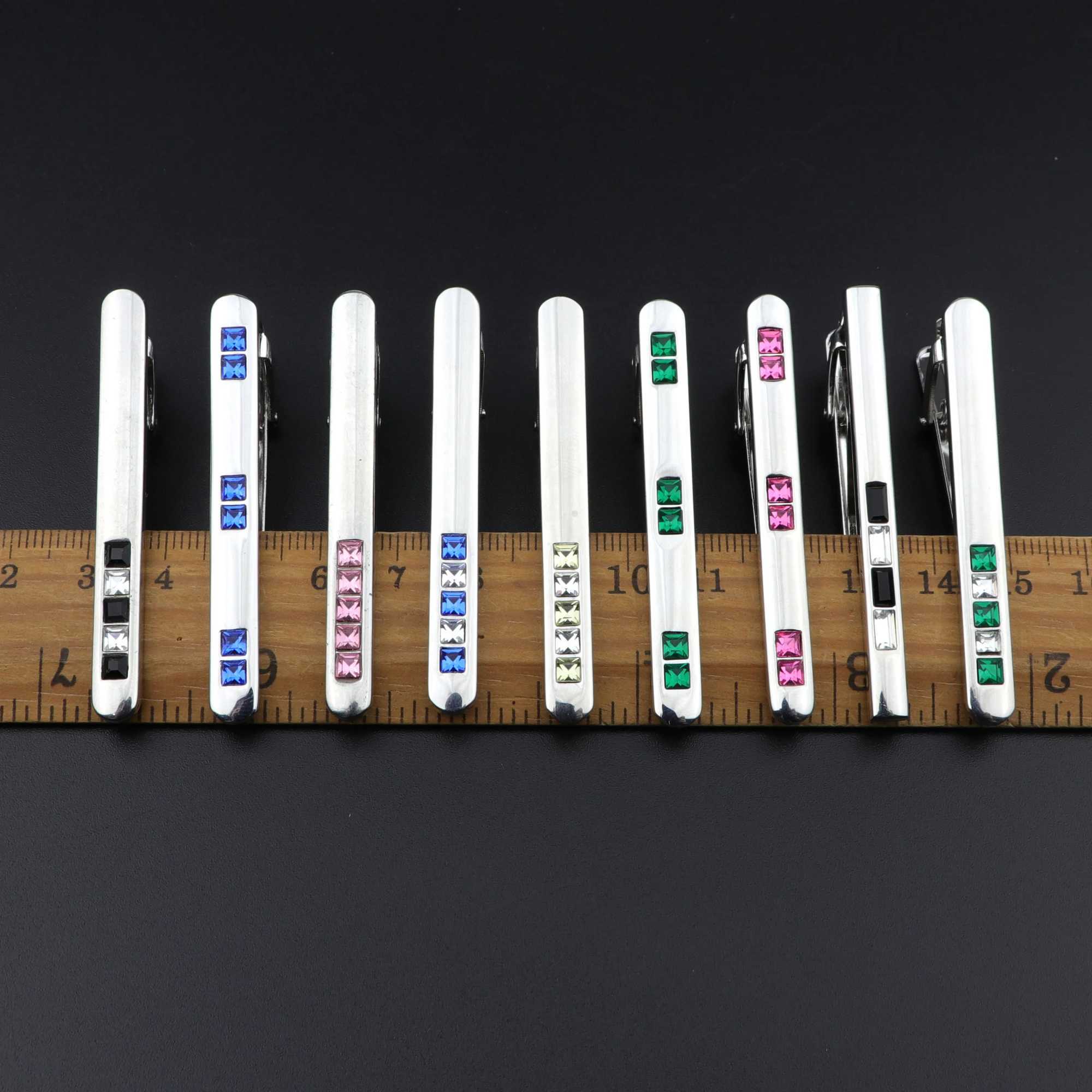 Mens Colorful Crystal Tie Clips Classic Trendy Metal Male Business Banquet 5.5cm Necktie Clips Clasp Accessories GiftX240914