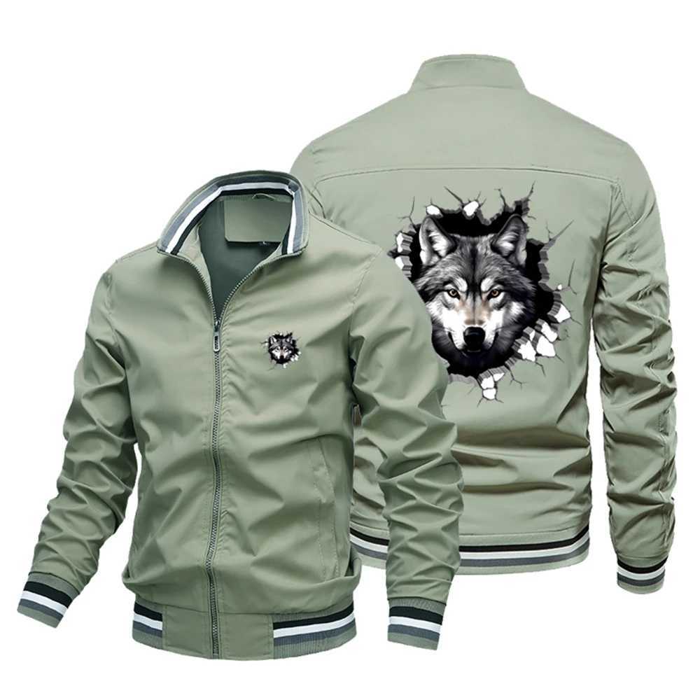 Printed Wolf Flying Jacket Sleeping in 2024 Mens Spring/Summer Fashion Trend Street Casual and Handsome Motorcycle Jacket W240914