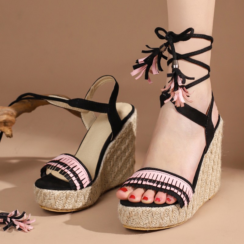 2025 new Straps Ankle Women's Sandals Platform Wedge Summer Shoes For Women High Heels Gladiator Flip ps Ladies Party Shoe Large Size 6a57