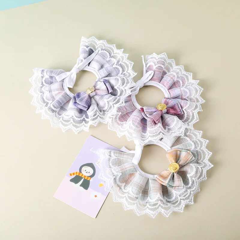Pet Bib Lace Bowknot Cat Bib JK Preppy Style Cute Adjustable Cat Collar Puppy Decoration Accessories Suitable for Cats & Puppies
