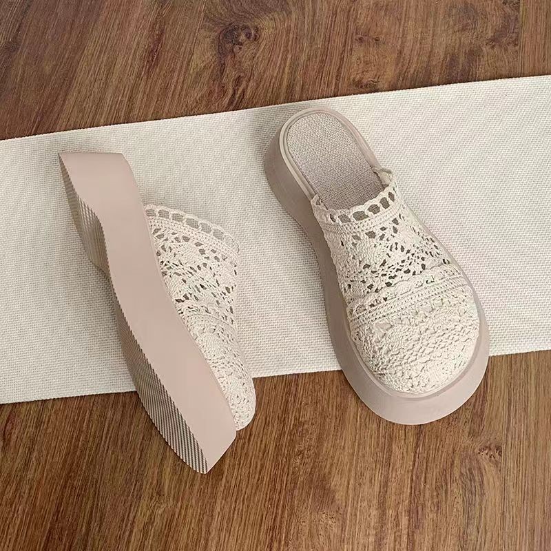 Women's Summer Wear 2024 New Lace Hollowed-out Mesh Shoes with Skirt Cotton Linen Sandals Шлепанцы Женские Летние На Платформе