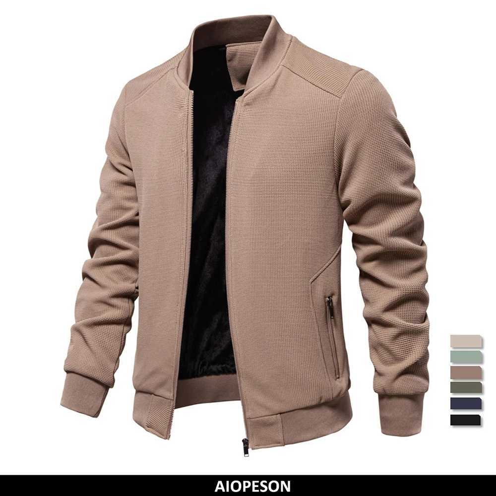 AIOPESON mens waffle lining bomber jacket for autumn and winter warm and casual zipper pocket jacket for mens outerwear and jackets W240914