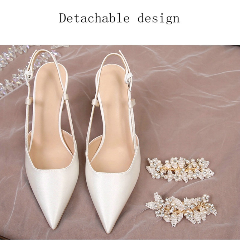 2025 new Bridal Satin Wedding Shoes White Pearl High Heels Women Fashion Pumps