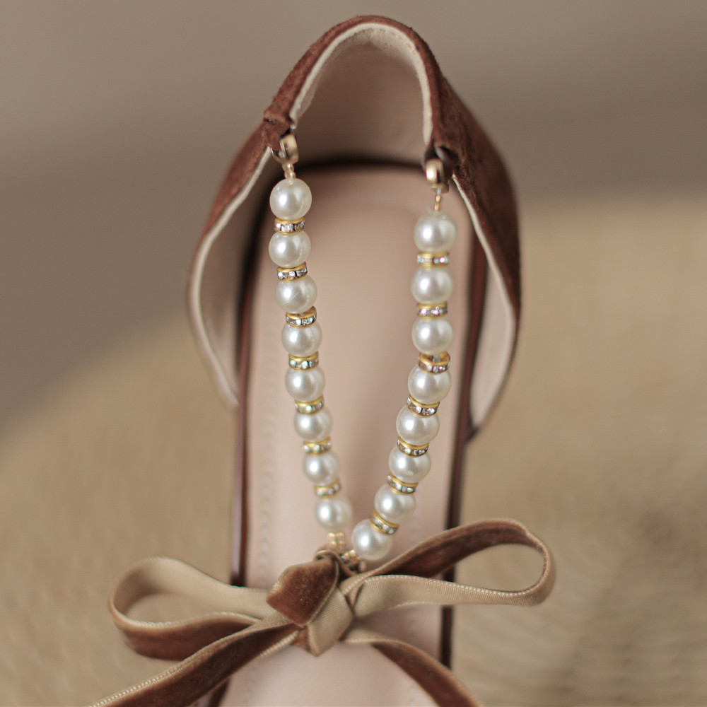 women's danxuefei natural suede leather thin high heel pointed toe ankle strap pumps elegant New ladies beading bowtie summer shoes fe54