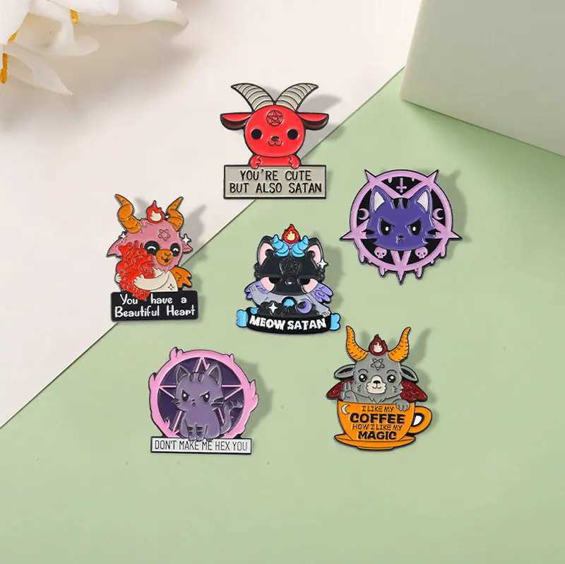Cute But Also Satan EnamelPinsCustomCat Goat BroochesLapelBadgesAnimal FunnyQuotes Jewelry GiftforKidsFriendsX240914