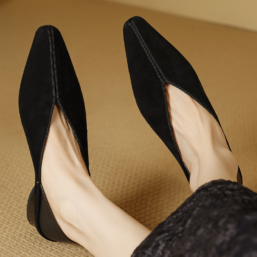 Suede Leather Natural Slip-On Flats for Women, French Retro OL Style High-Quality Casual Daily Shoes 4