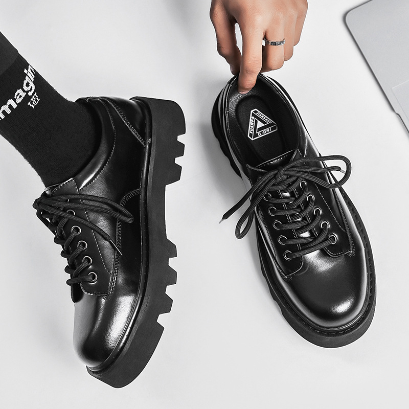 Men's Japan Karuku Korean Style Streetwear Vintage Thick Platform Casual Genuine Shoes Male Dress Leather Shoe e3b4
