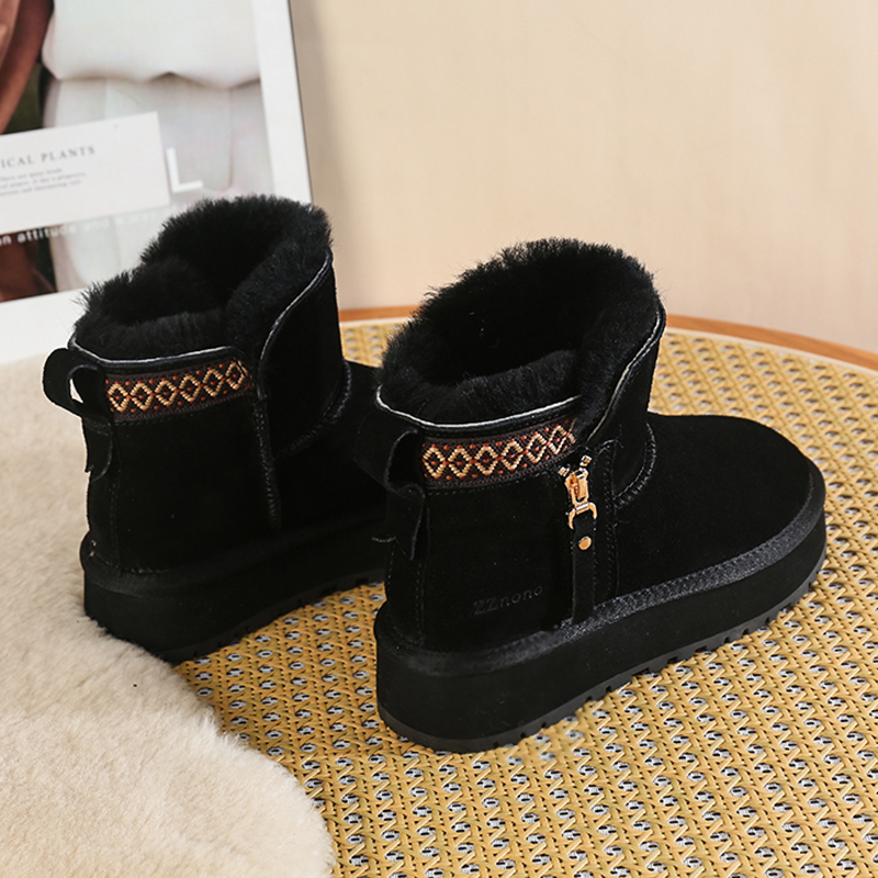 Imitation Wool Winter Snow Women Thicken Plush Warm Cotton Padded Shoes Woman Fashion Striped Thick Platform Ankle Boots