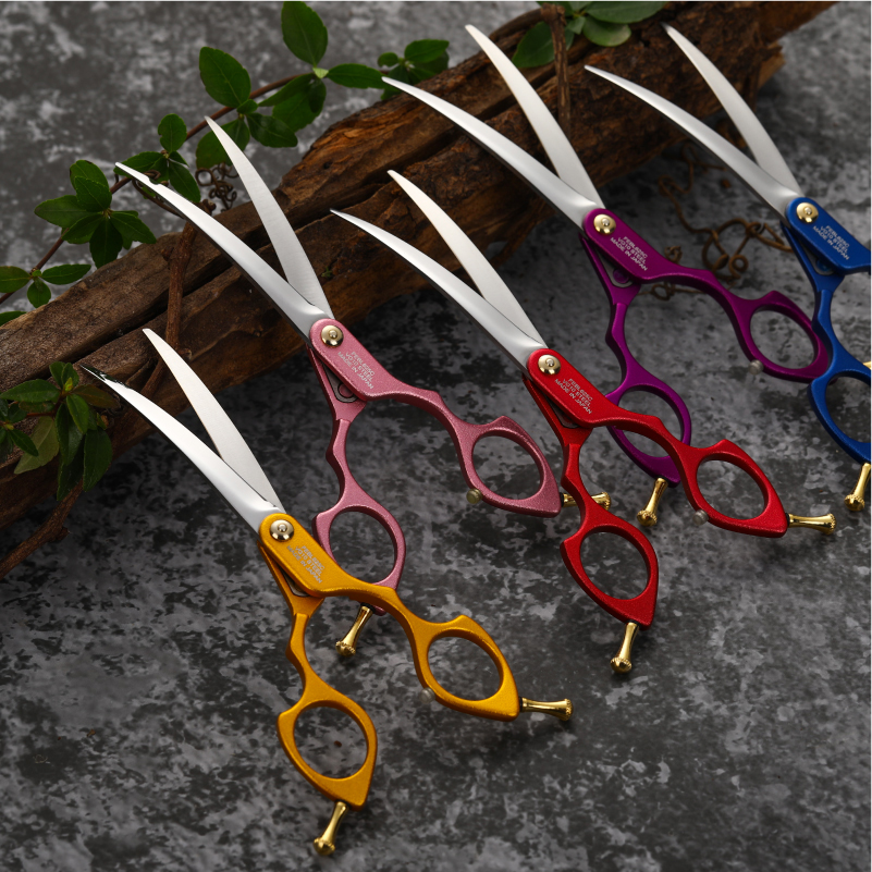 Fenice JP VG10 Steel 6.25 Inch Pet Dogs Gromming Scissors Fine Trimmer Dog Curved Scissors Shears Grommer Cutting Tools