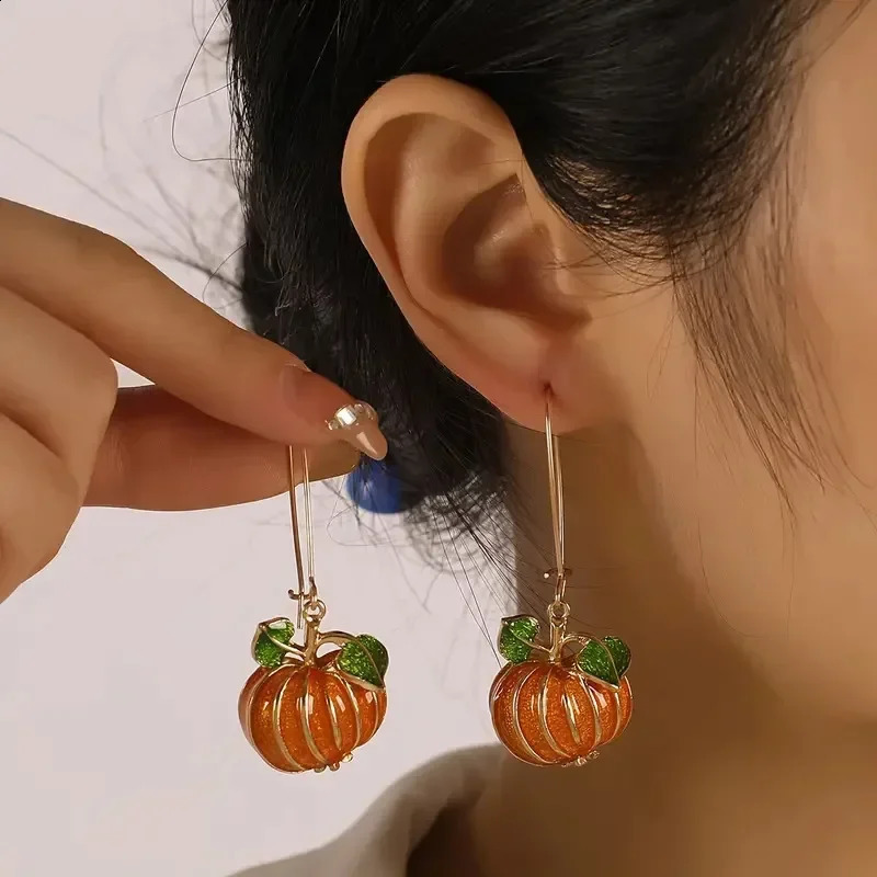 1 Pair Thanksgiving Party Orange Pumpkin Long Earring Women Delicate Oil Drop Fashion Halloween Dangle Earring Jewelry 240914