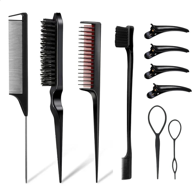 310pcs Hair Styling Comb Set Teasing Brush Triple Rat Tail Combs Edge Tools Braid Tool Loop 240911