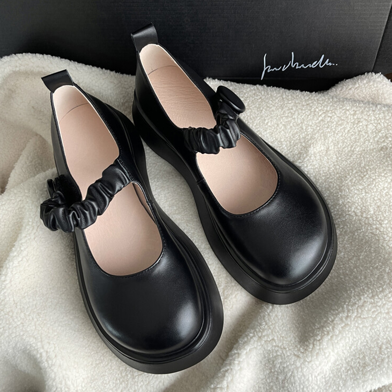 2025 new Size JOZHAMTA 33-40 2025 Ins Women Wedge Pumps Real Leather Platform Mid Heels Mary Jane Goth Cosplay Lady Dress Shoes bd24