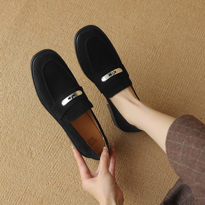 2024 Spring Sheep Suede Women Shoes Round Toe Chunky Heel Women Pumps Shoes for Women Deep Mouth Loafers Low Heels Ladies Shoes
