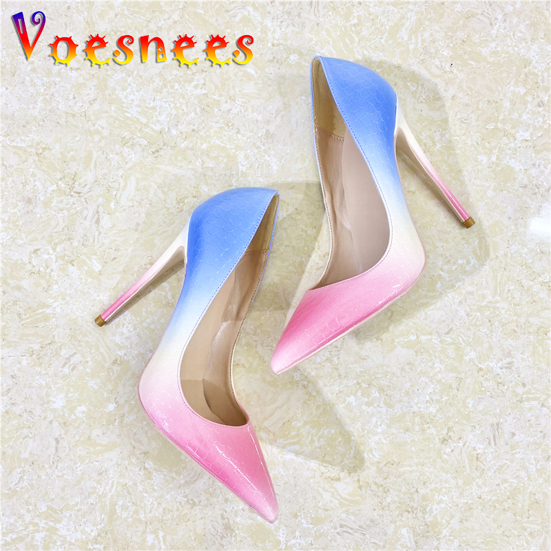 Colorful Stone Pattern Party High Heels 2023 New Gradient Color 10CM Women's Pumps Sexy Temperament Shallow Mouth Single Shoes