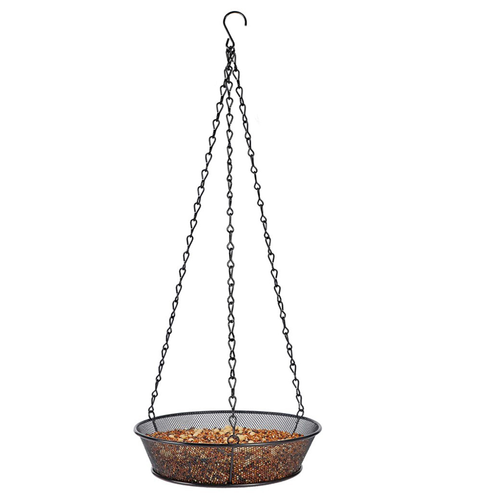 Hanging Bird Feeder Tray With 3 Sling Chain Hook Rust-proof Iron Mesh Platform Feeders Hanging Platform Bird Feeder Dish