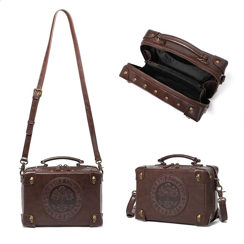 Retro Cross Body Bag for Women Steampunk Official Document Foreskin Leather Shoulder Messenger Square Side Phone Mens Style 240913