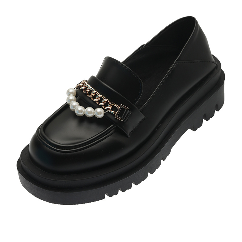 Shoes Women's Platform Modis Metal Chain British Style Oxfords Casual Female Sneakers Shallow Mouth Loafers With Fur Round Toe C e19d
