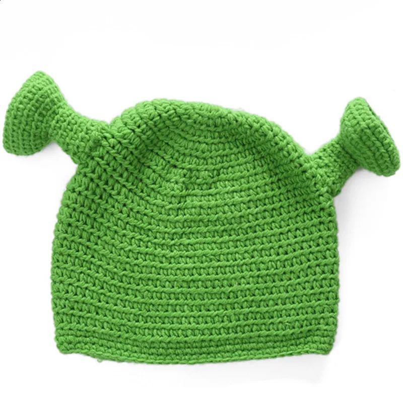 Monster Shrek Hat Wool Winter Knitted Hats Green Party Funny Beanie Skullies Cap for Women Men Pure Handmade y240906