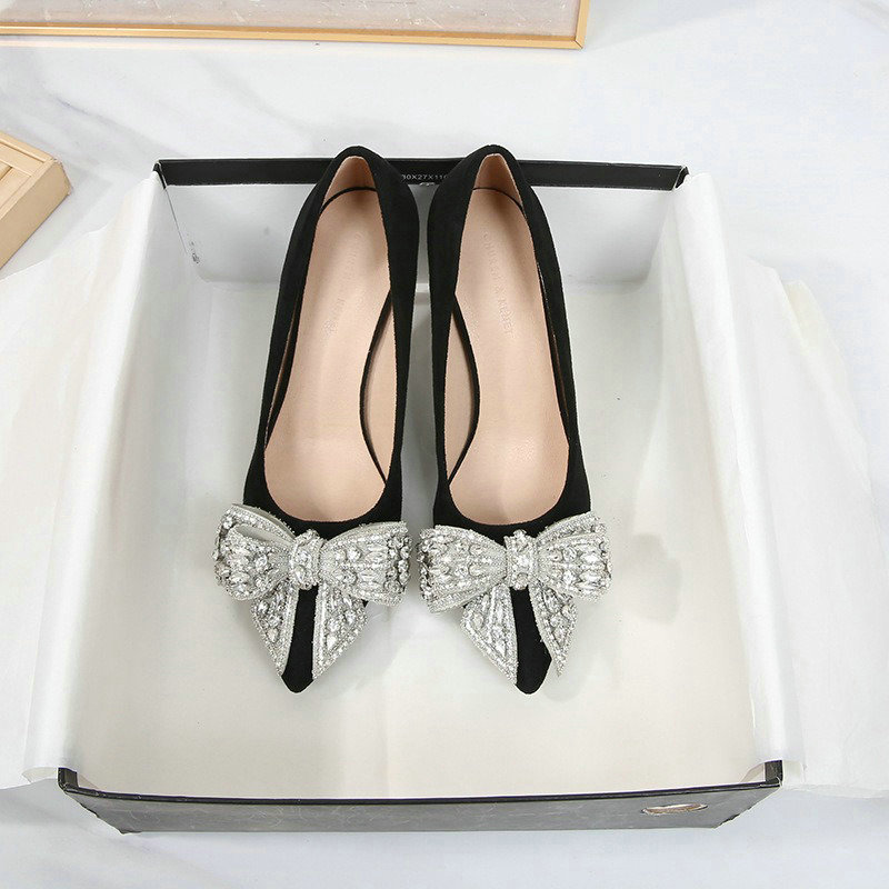 Spring 2024 New French High Heels Rhie Bow Suede Fine Heel Pointed Temperament Single Shoes 88c6