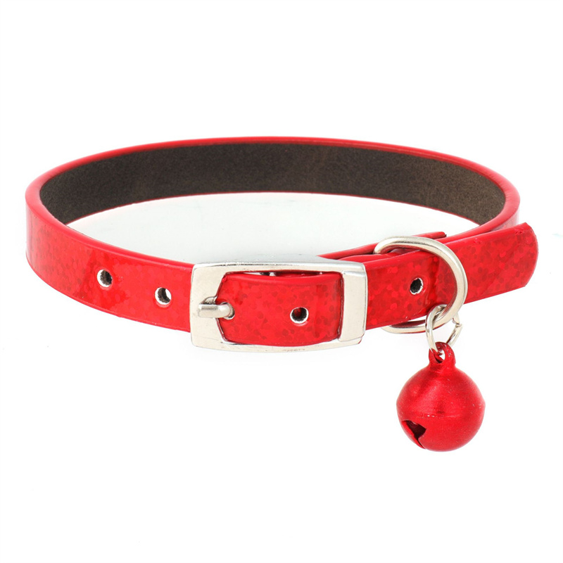 Leather Pet Collar Small Dog Cat Collars PU Leather Metal Anti-Bite Puppy Collars with Bell Strong Durable for Cats and Puppies
