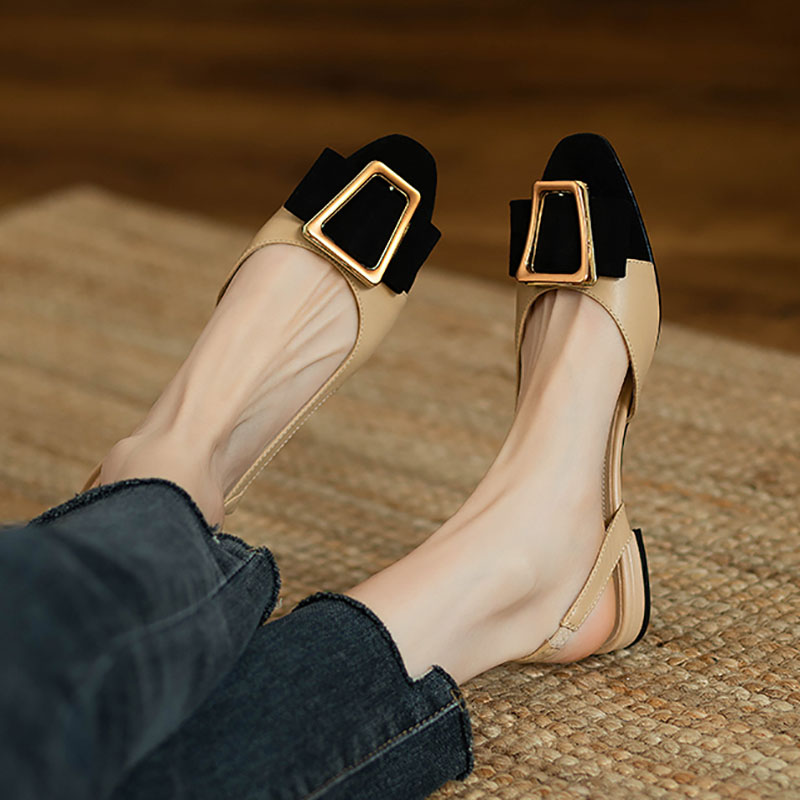 New Summer Women's Sandals Black Toe Flats Button Slip on Flat Shoes Woman Mules Dress Shoes Square Toe Sandalias Mujer 1385N