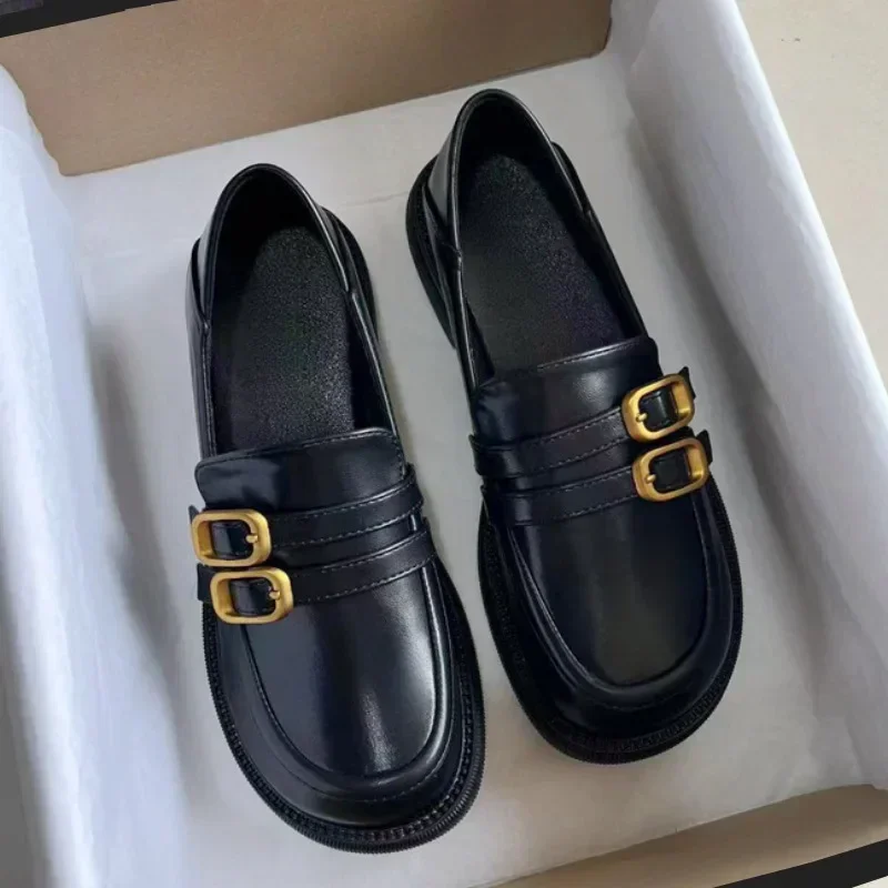 Loafers British Style Leather Shoes Women Soft Sole Wear-resistant Comfort Low Heel Fashion Size 43 Korean Casual Shoes 2025
