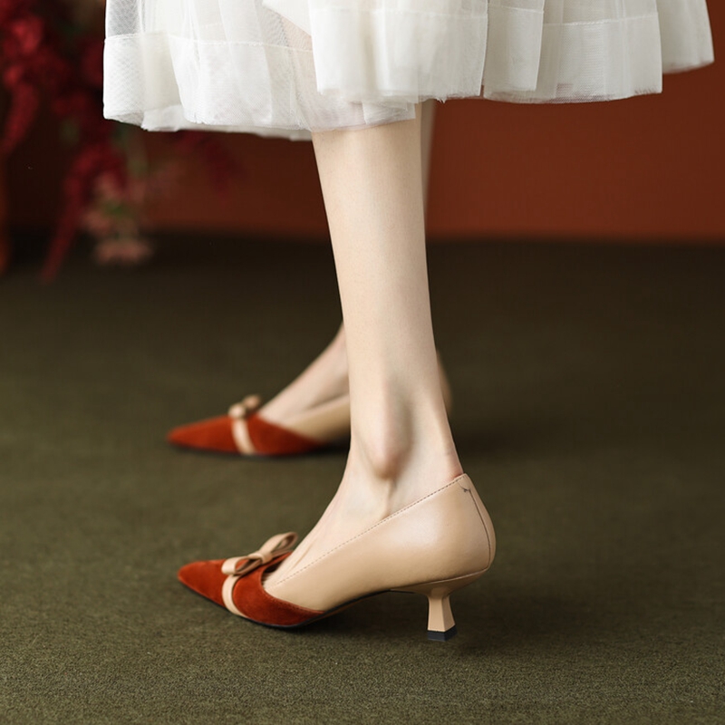 Spring NEW Pointed Toe Thin Heel Sheep Suede Pumps Mixed Colors High Heels Sweet Slip-on Shoes for Women 6ea7 s