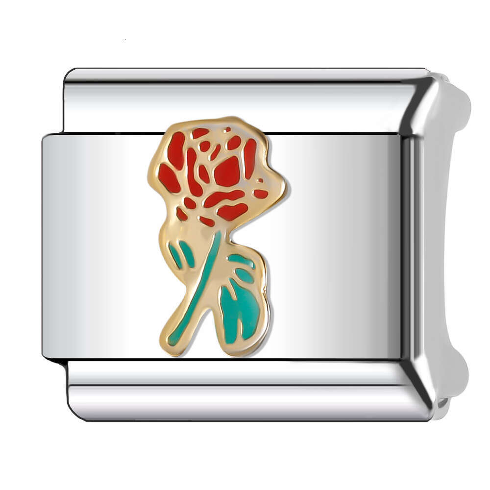 New Women's Gift flowers tulips Bead Italian Charms Links Bangle Beads Fit 9mm Stainless Steel Bracelet Making DIY For Women Fashion Jewelry