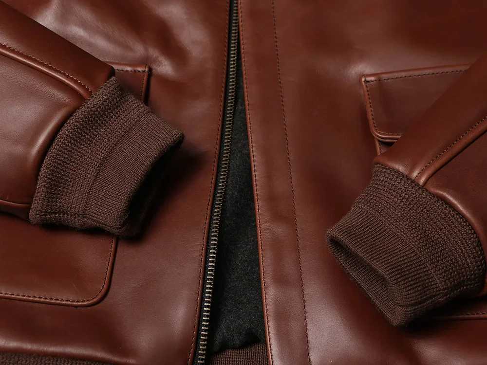 American leather lapel cut jacket retro A2 leather jacket hard wax denim flight suit W240914