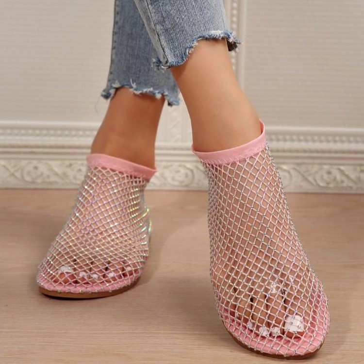 Summer Fashion Mesh Sandals Women's 2024 Thin Mesh Cotton and Linen Sandals Literary and Artistic Lace Hollow Mesh Boots 35-44