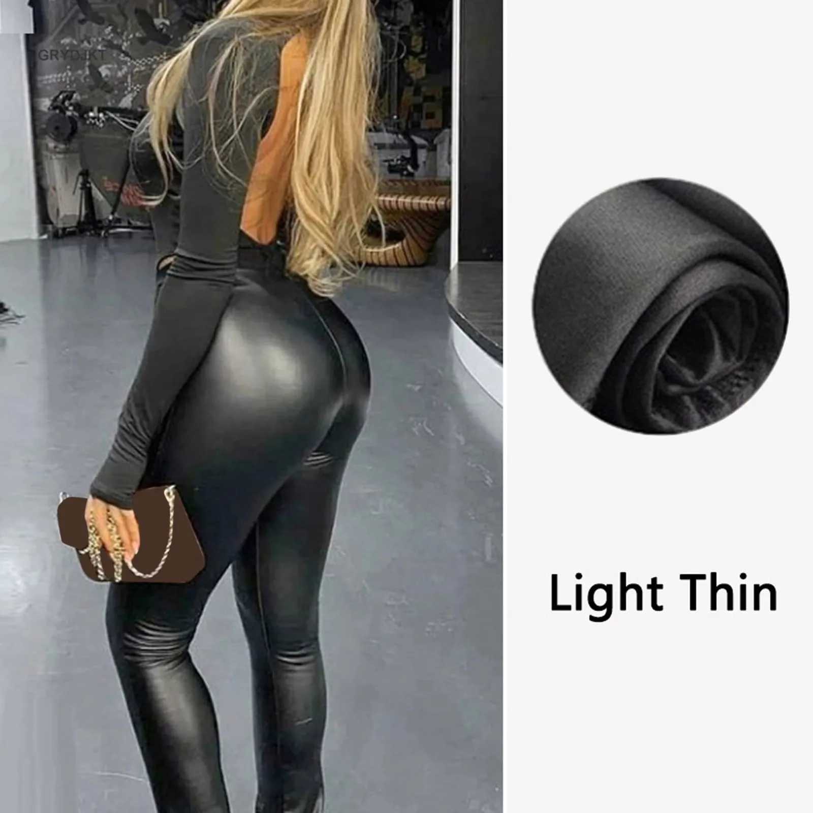 Womens Faux Leather Thick Warm Leggings Sexy Casual Velvet Stretchy Leggings High Quality Leisure Comfortable Winter LeggingsX240914