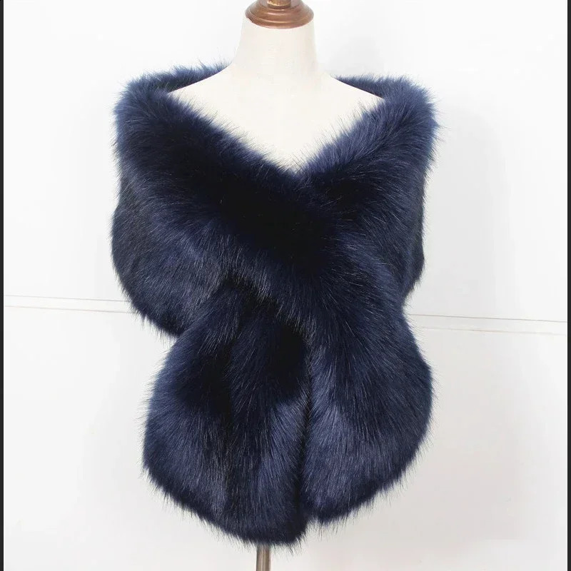 Faux Fox Fur Women Wraps Long Plush Tippet for Woman Large Scarf Cloak Party Dress Fluffy Fur Shawl Poncho Bride 240910