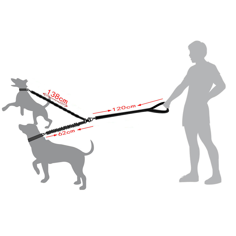Multifunctional pet leash reflective one drag two double-headed dog leash nylon elastic dog leash for medium and large dogs out