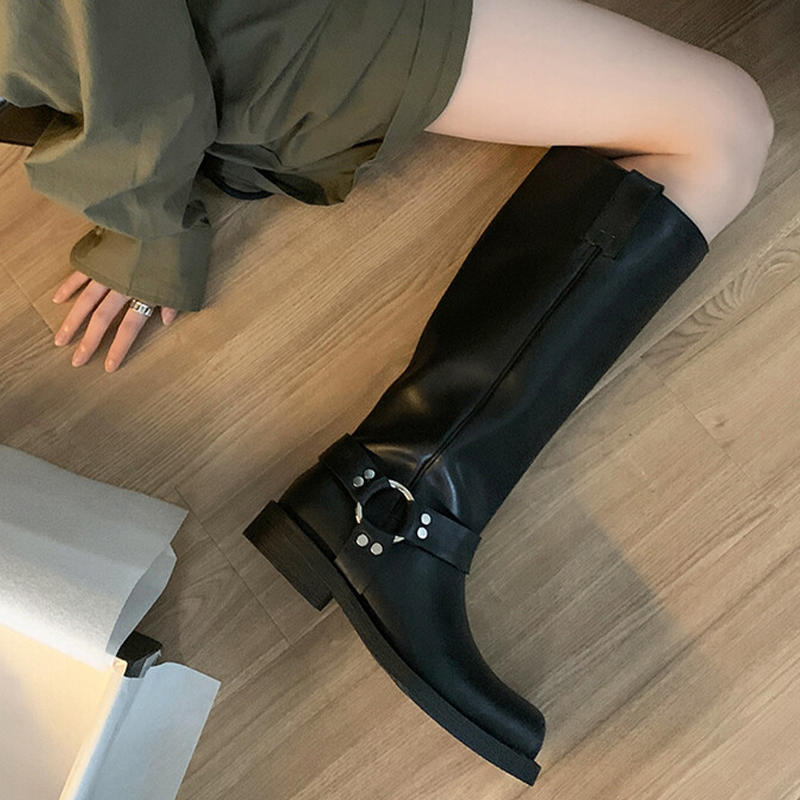 2025 new JOZHAMTA Size 34-40 Women Knee Real Leather High Heels Winter Shoes Woman Punk Long Retro Goth Western Knight Boots