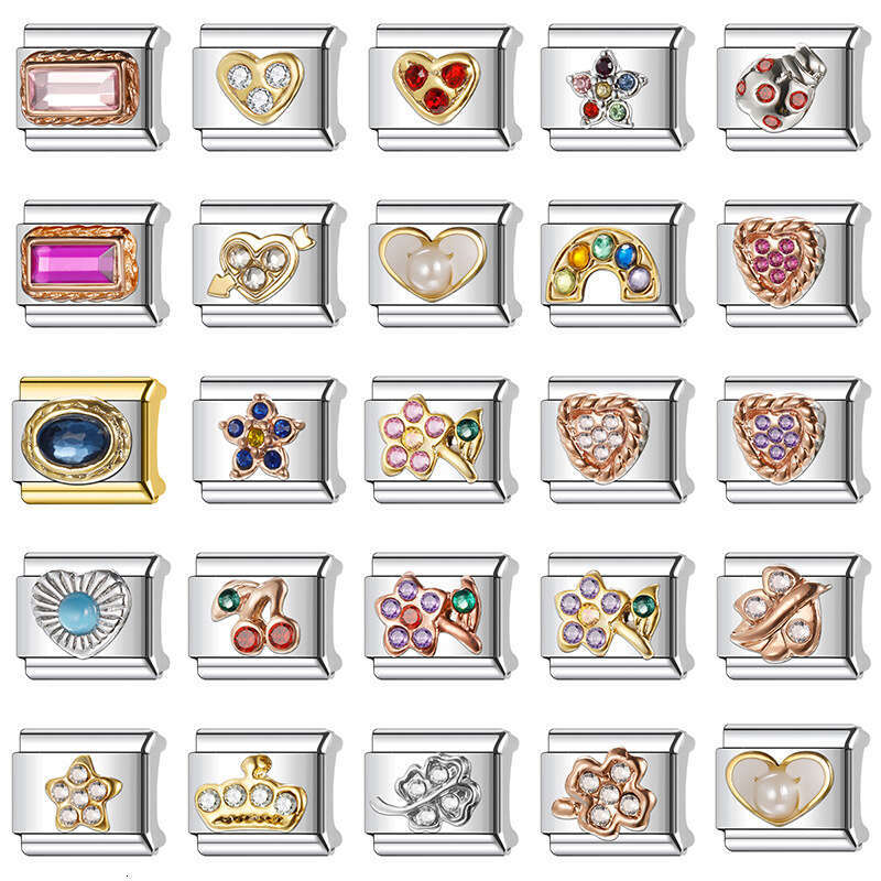 New Women's Gift shine flower and star Bead Italian Charms Links Bangle Beads Fit 9mm Stainless Steel Bracelet Making DIY For Women Fashion Jewel