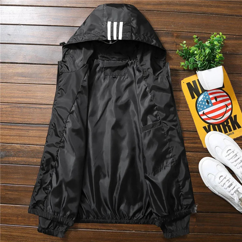 mens casual hooded bomber jacket spring autumn hiphop plus size windproof sports zipper outerwear 240904